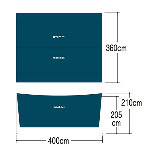 高さ205 x 幅400 x 奥行き360cm、ポールの高さ210cm