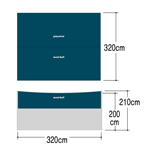高さ200 x 幅320 x 奥行き320cm、ポールの高さ210cm