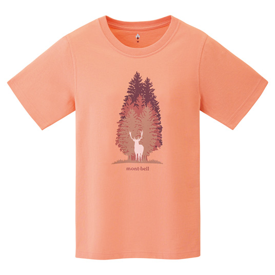 ペアスキンコットン T Women's 森と鹿 コーラルピンク